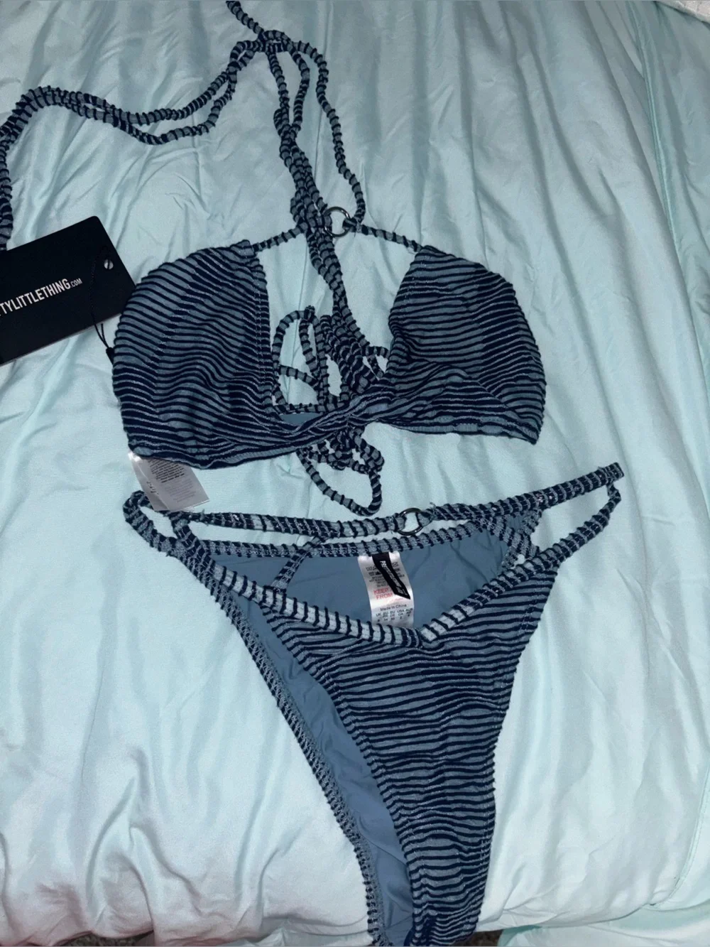Striped Navy and Light Blue Bikini Set